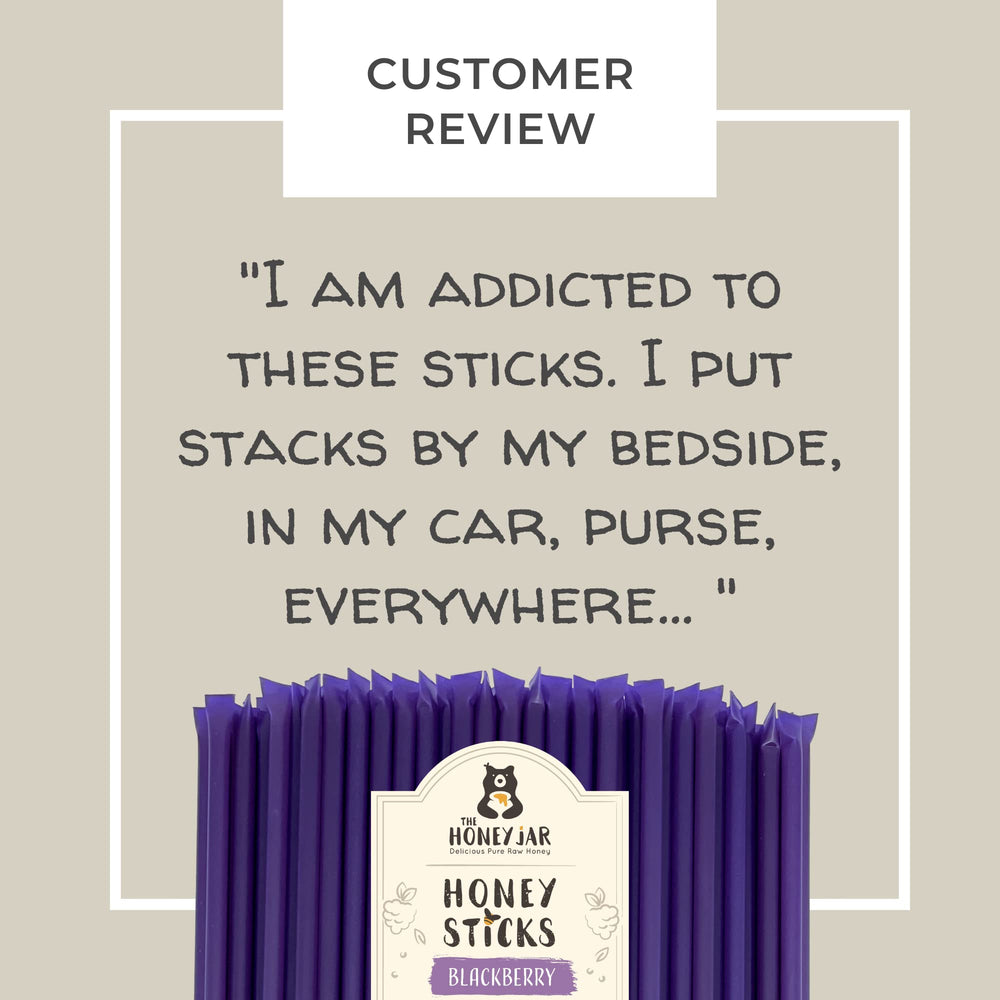 The Honey Jar blackberry honey sticks for coffee provide convenient sweetness.