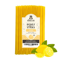 The Honey Jar lemon-flavored honey sticks packaging highlighting BPA-free design