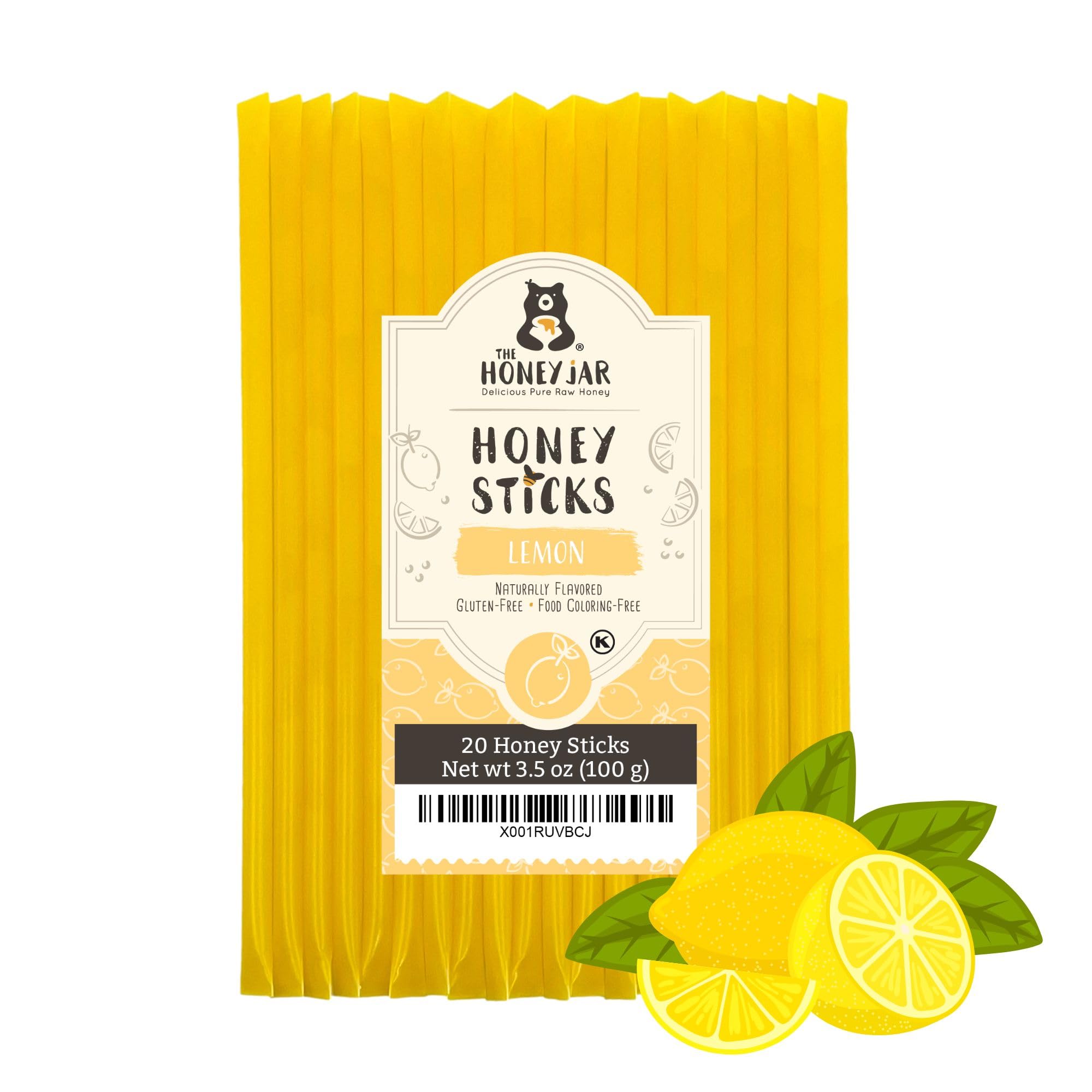 The Honey Jar lemon sticks packaging highlights premium flavor for tea and on-the-go use.