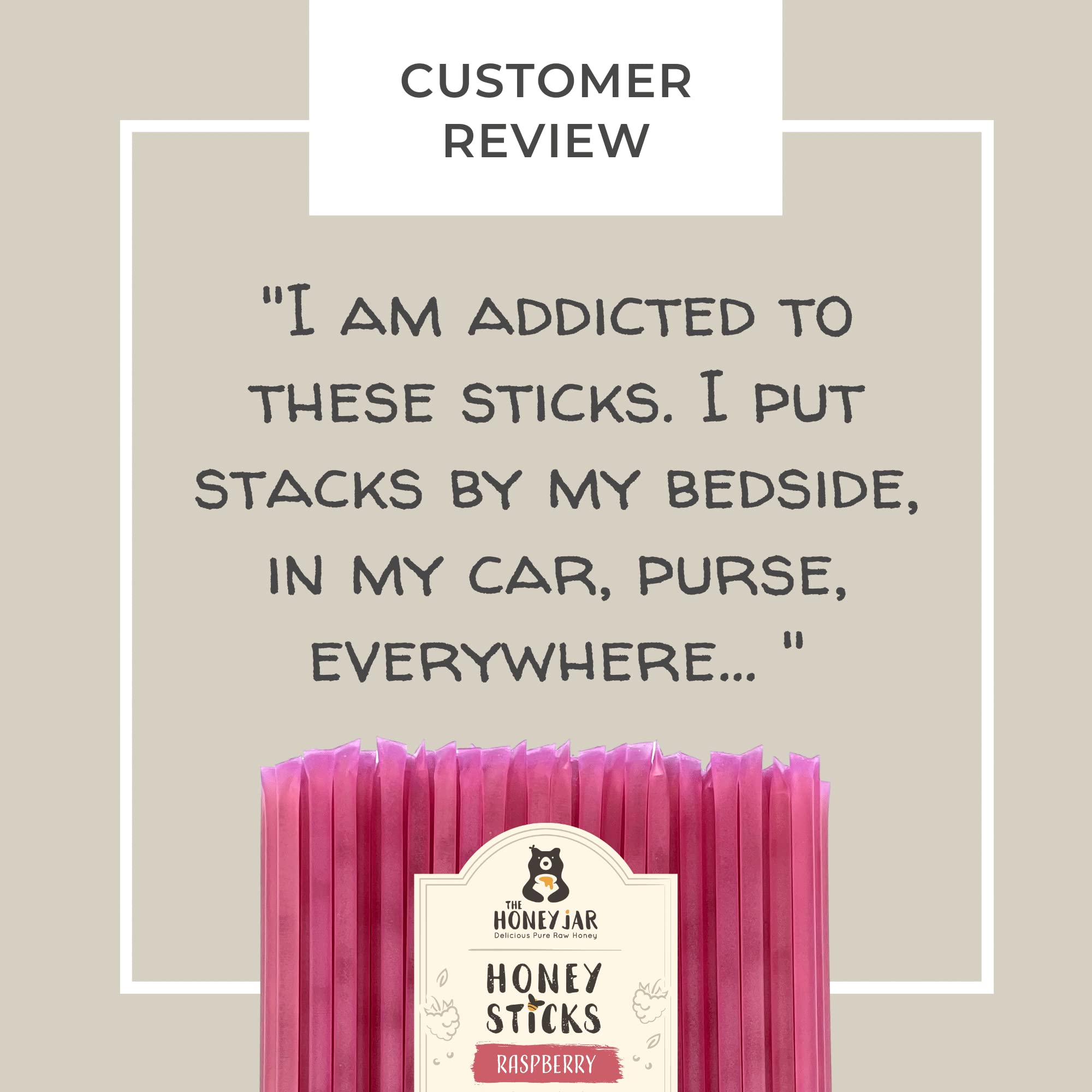 Close-up of The Honey Jar raspberry honey stick straight from the straw for on-the-go use.