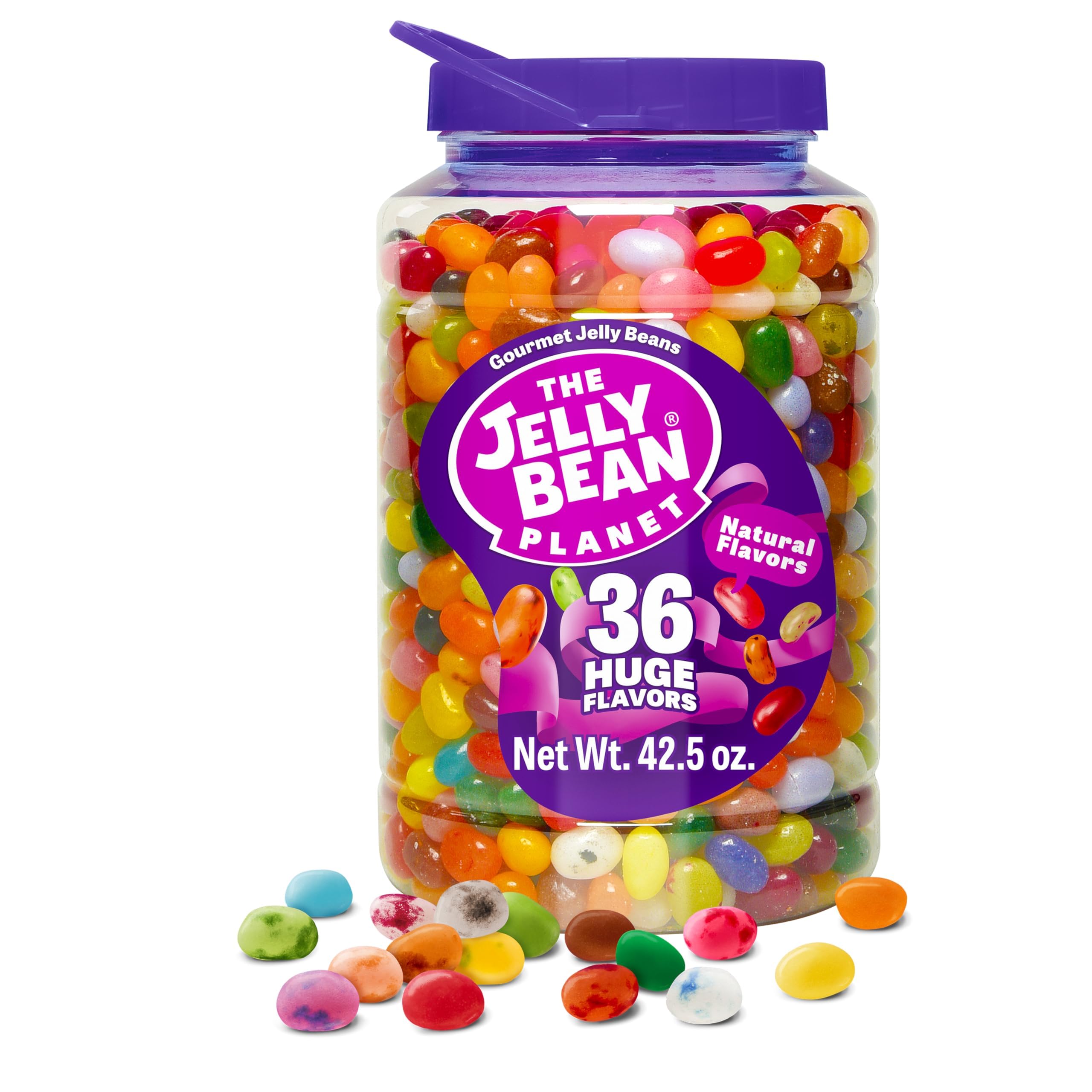 The Jelly Bean Planet jar with 36 flavors, ideal for gifting.