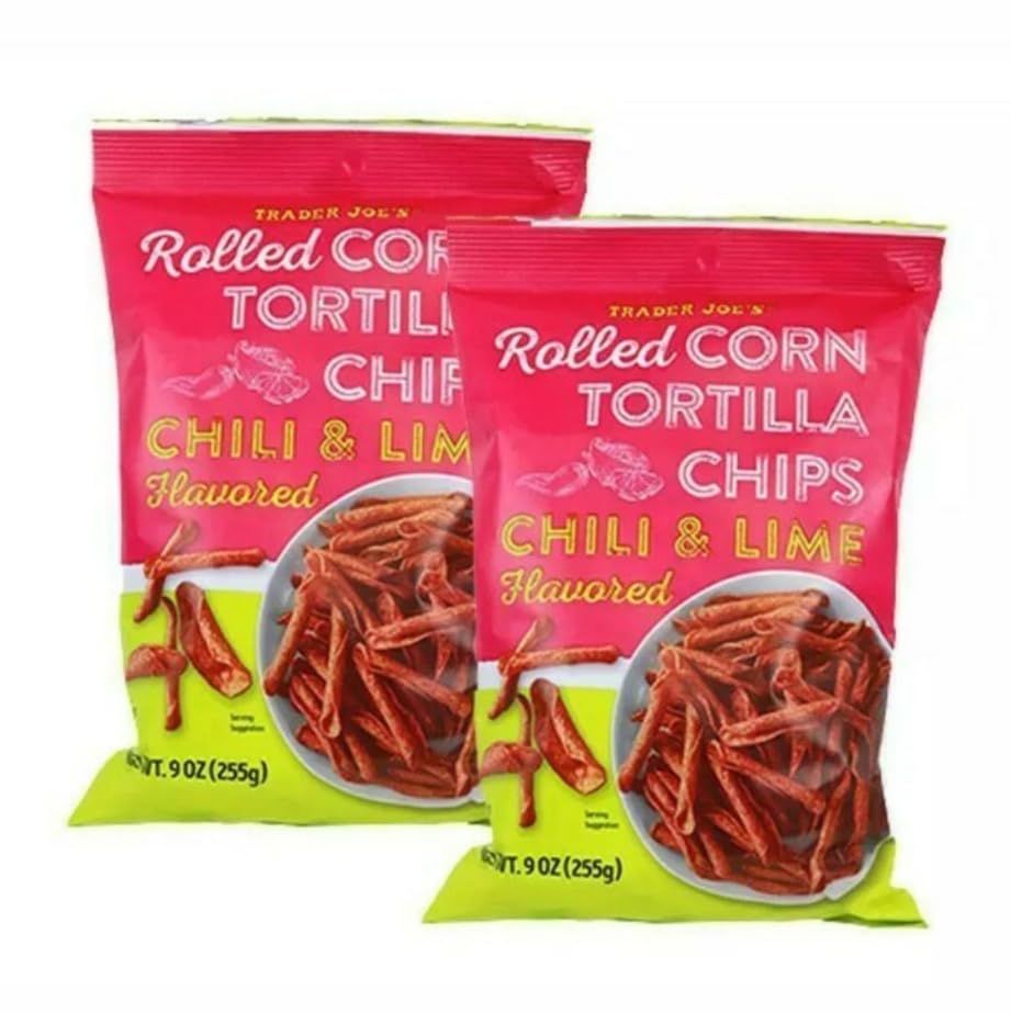 The Kitchen Queen Trader Joe's rolled corn tortilla chips chili lime, crispy chips ready for dipping.