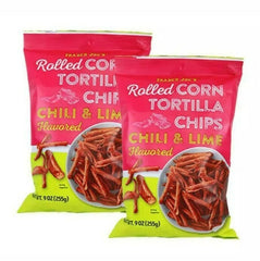 The Kitchen Queen Trader Joe's rolled corn tortilla chips chili lime, crispy chips ready for dipping.