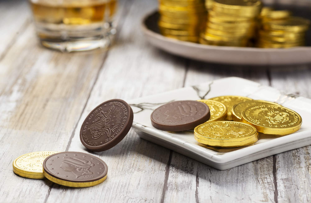 The Madelaine Chocolate Company coin bag 32-count, perfect bulk treat for celebrations.