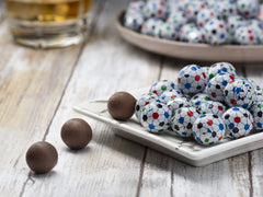 The Madelaine Chocolate Company foil-wrapped balls ready for gifts and parties.