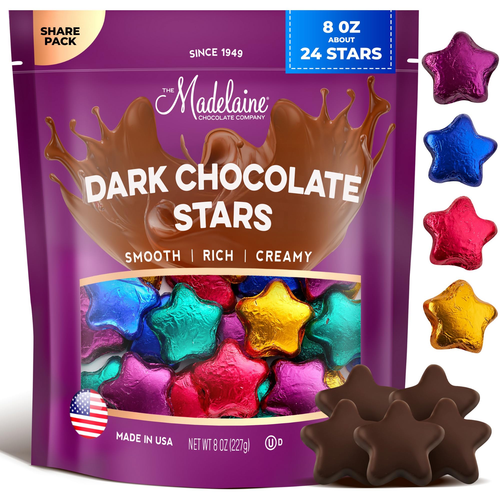 Madelaine Dark Chocolate Stars on a festive display for gatherings