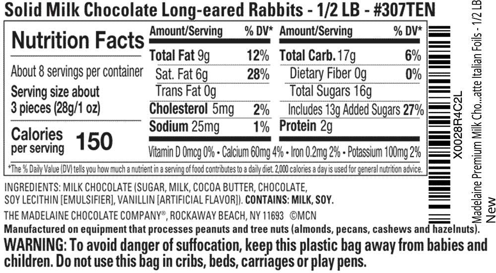 Close-up of the Madelaine bunny chocolate showing smooth milk chocolate texture.