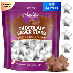 The Madeleine Chocolate Company Madelaine Silver Stars bag ready for festive celebrations