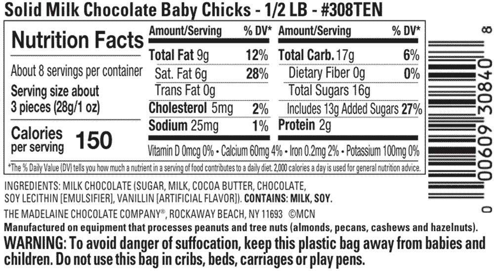 The Madelaine Company Madelaine chick chocolates close-up, smooth milk chocolate