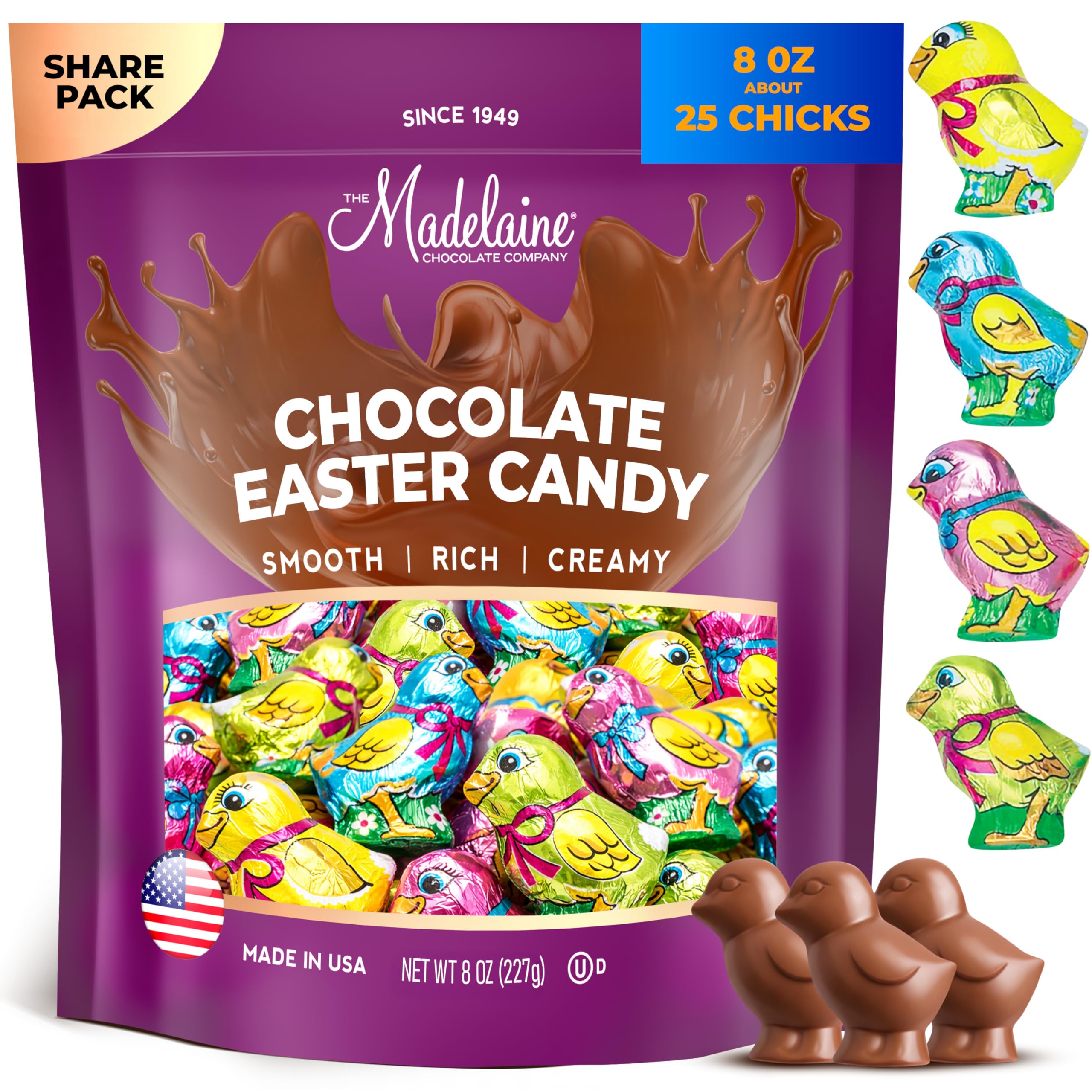 The Madelaine Company Madelaine solid milk chocolate baby chicks in colorful foil wrappers