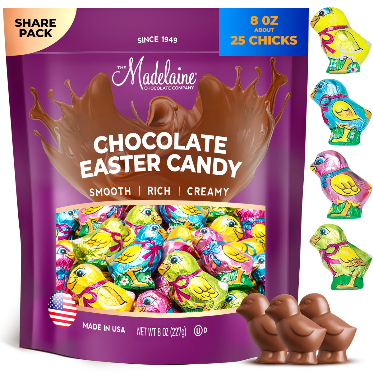 The Madelaine Company Madelaine solid milk chocolate baby chicks in colorful foil wrappers