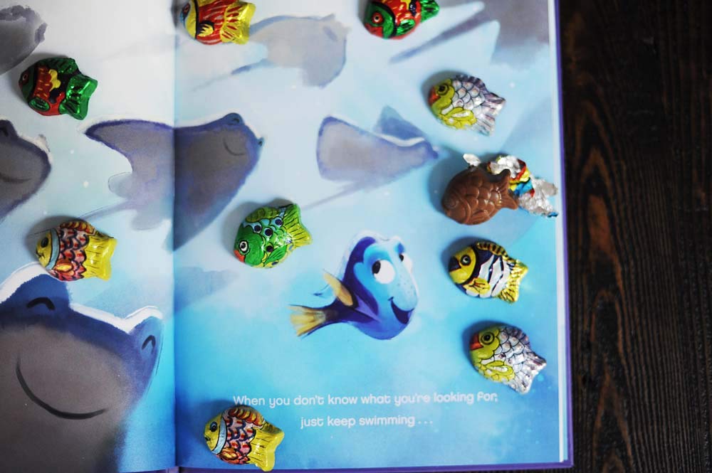 Vibrant tropical fish design on Italian foil enhances Purim and Easter gifting.