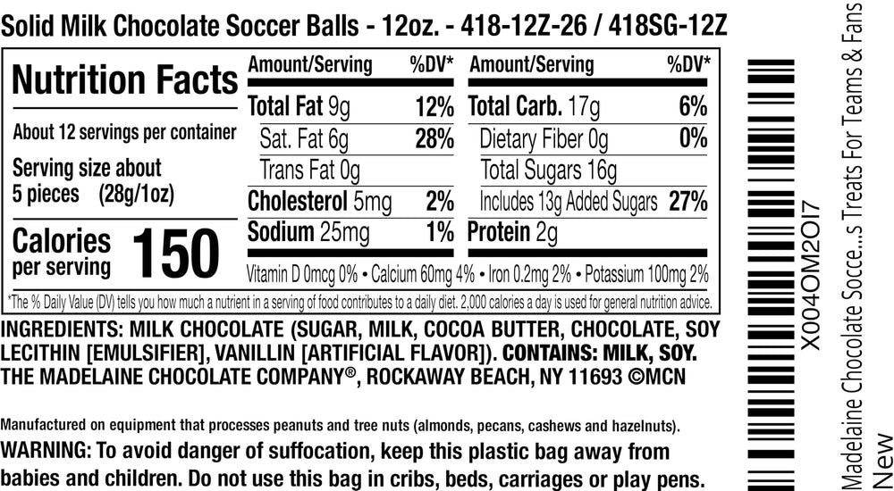 The Madelaine Chocolate Company 12 oz soccer favors bag for teams and fans.
