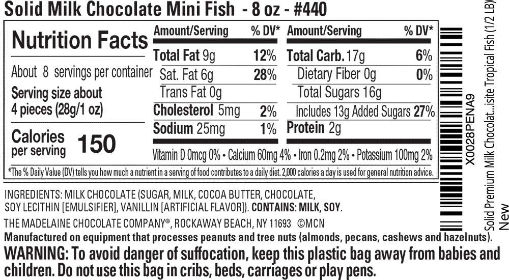 Madelaine milk chocolate mini fish with smooth, creamy texture and premium quality.