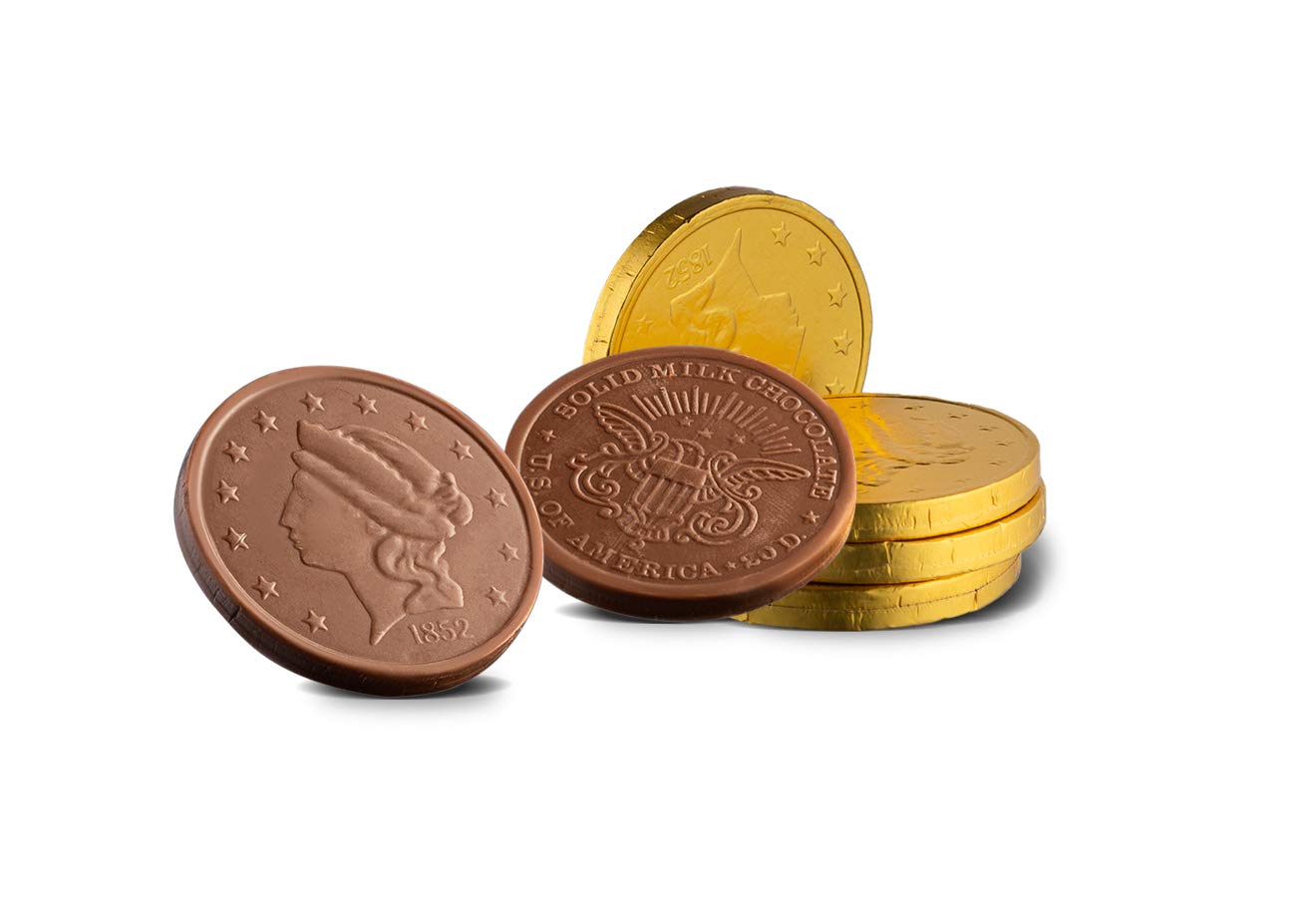 The Madelaine Chocolate Company St. Patrick's Day decor with gold coins.