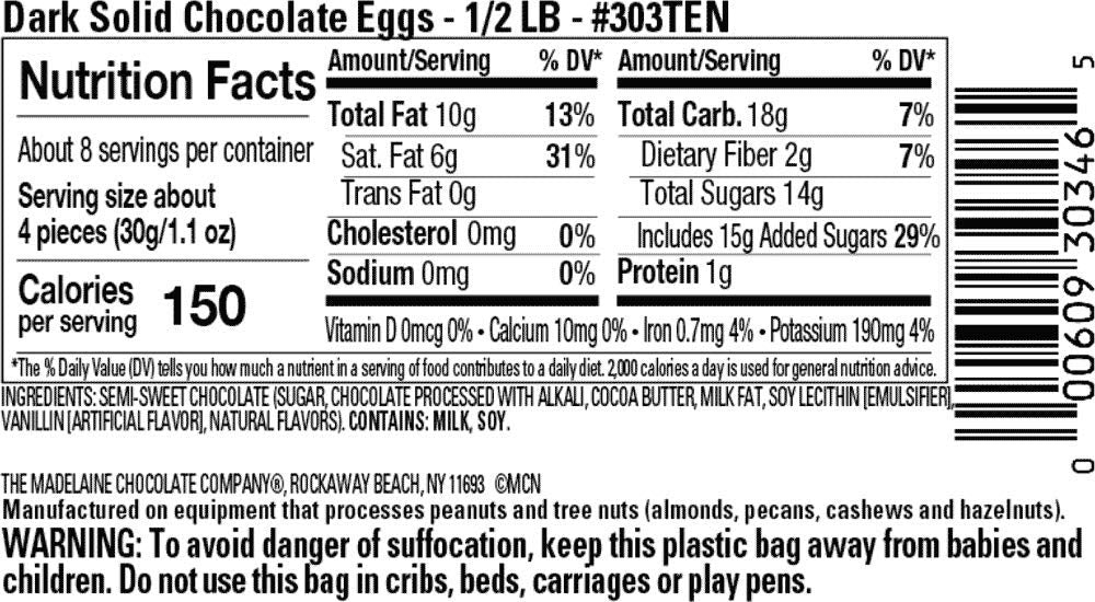 The Madelaine Chocolate Company dark chocolate eggs with premium ingredients for a smooth finish.