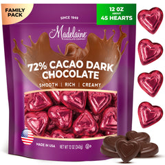 The Madelaine dark chocolate mini hearts in burgundy foil for romantic gifting