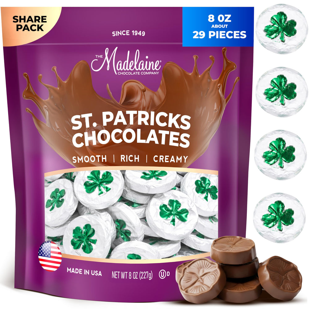 The Madelaine St. Patrick's Day shamrocks in Italian foil for festive gifting.