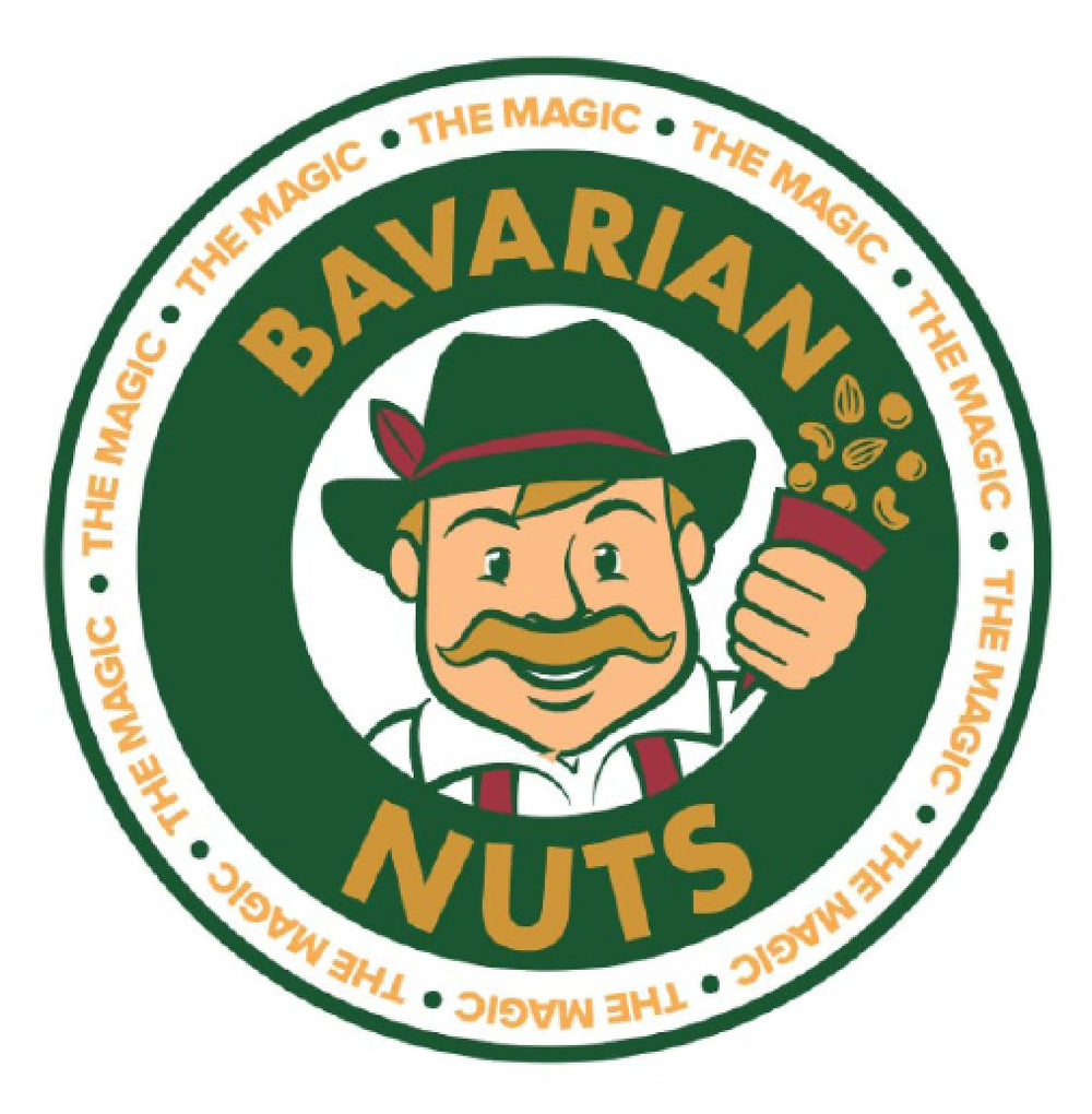 The Magic Bavarian Nuts cinnamon roasted almonds packaged in the USA, signaling quality.