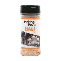 The Melting Pot Garlic & Wine Seasoning bottle offers restaurant-style flavor at home.