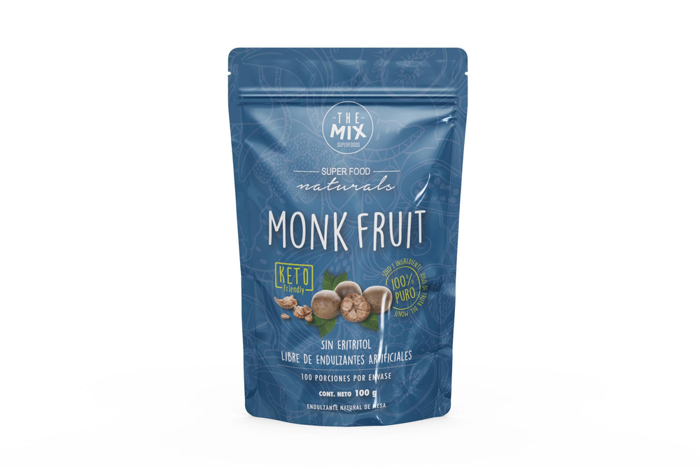 The Mix Superfoods Monk Fruit Pure packaging emphasizes purity and natural origin.