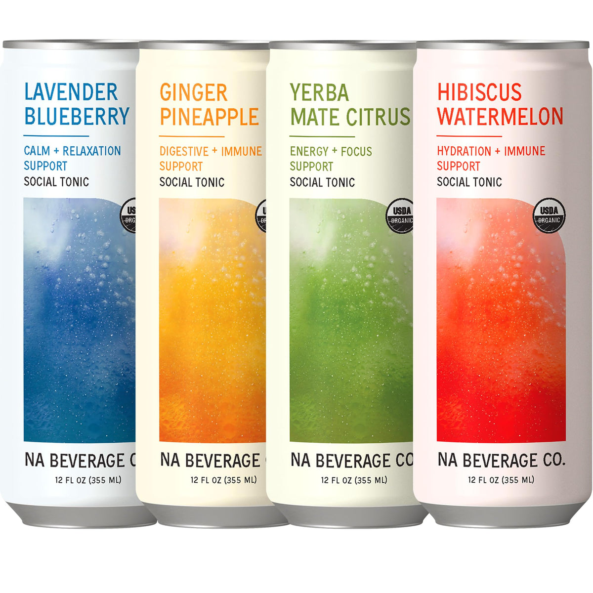 The NA Beverage Social Tonic cans on a party table offering a non-alcoholic social option