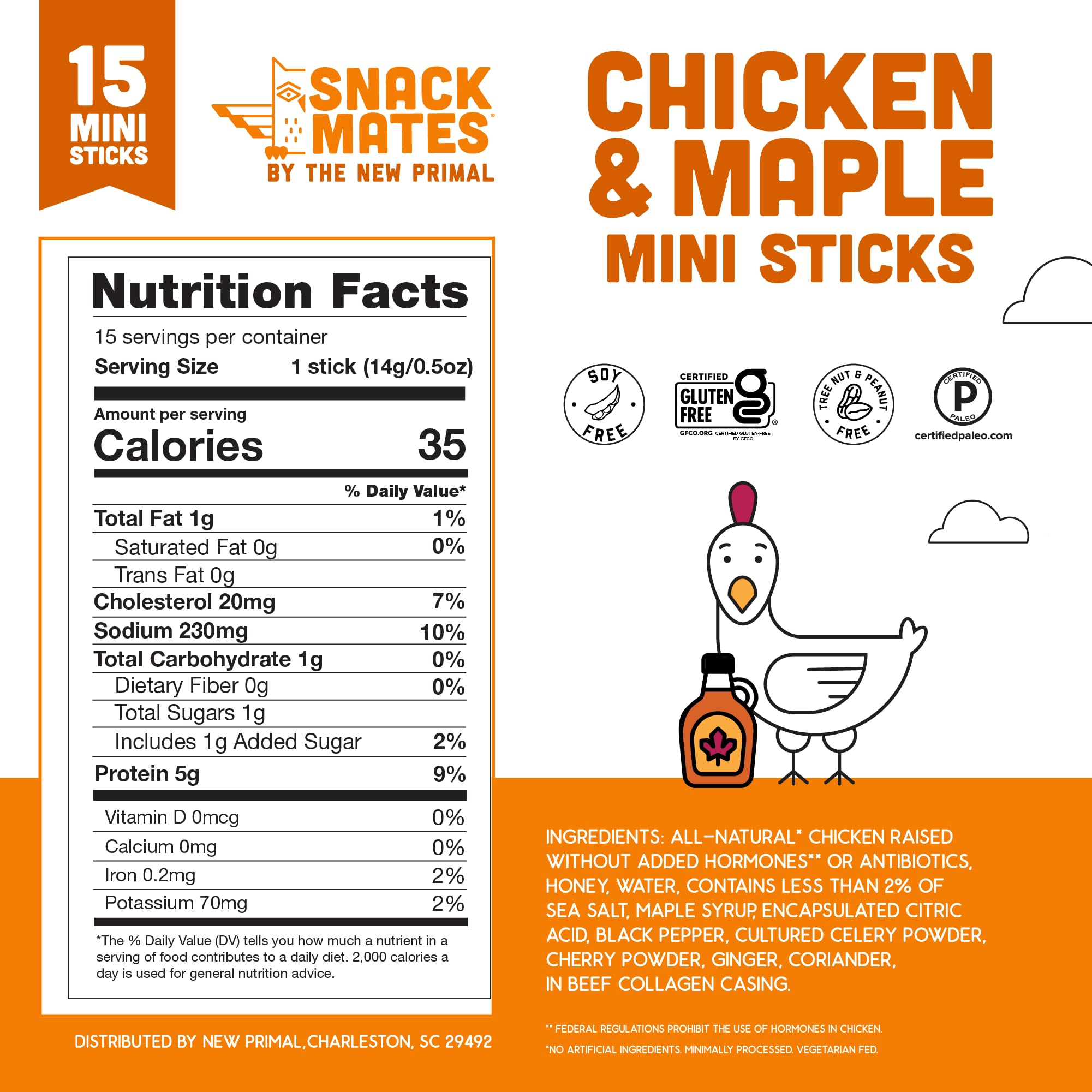 The New Primal Snack Mates stick close-up showing texture and maple.