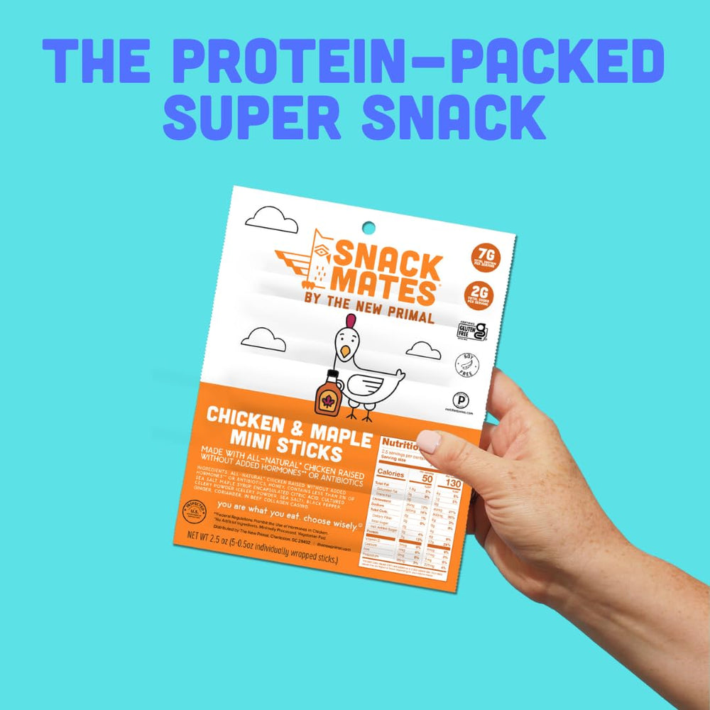The New Primal Snack Mates Kids Chicken Maple Stick on the go, mess-free snack.