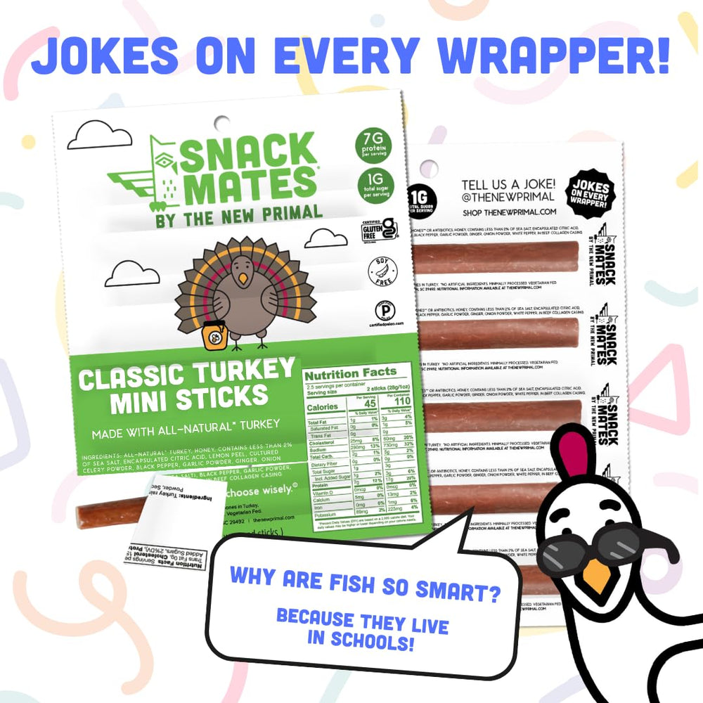 The New Primal Snack Mates turkey sticks with sea salt and honey flavor.