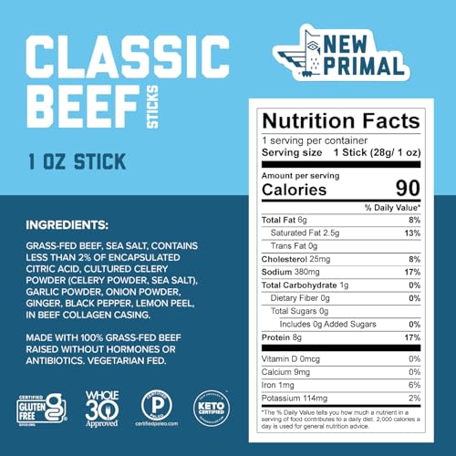The New Primal Stick Beef Classic held in hand for a quick, protein-rich bite.