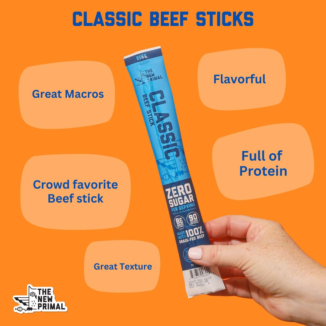 The New Primal beef stick close-up emphasizing savory aroma and jerky texture.