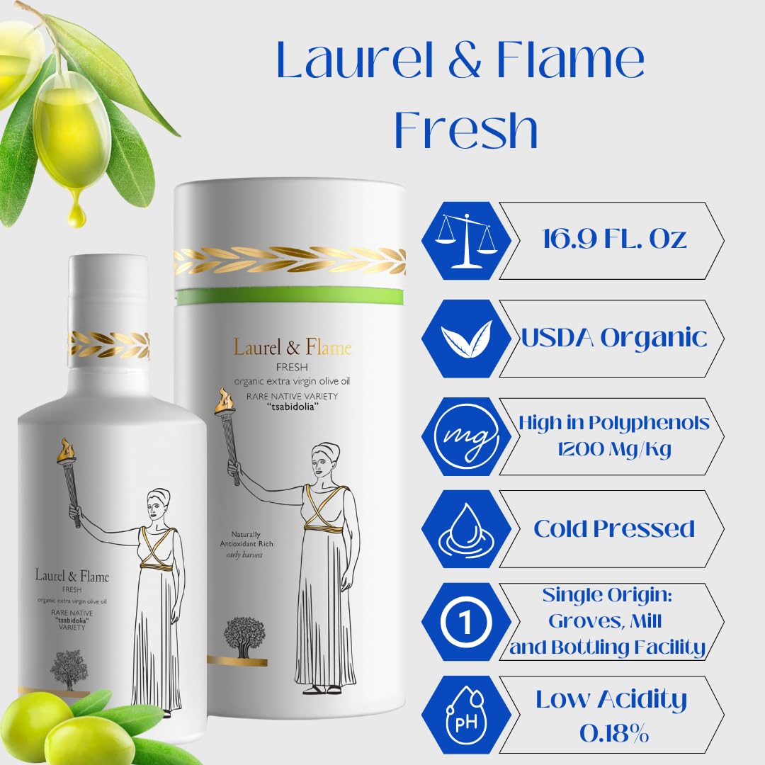 Laurel & Flame Fresh bottle label with QR code linking to harvest data and reports.