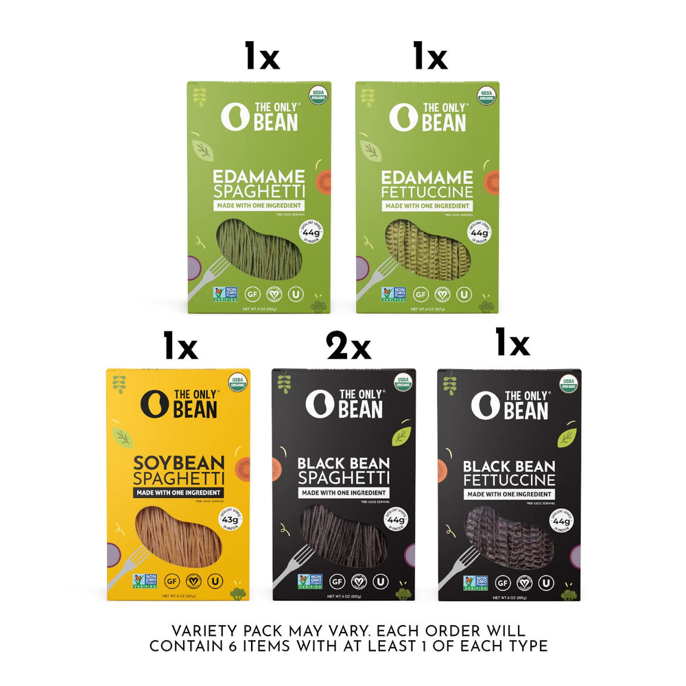 The Only Bean black bean spaghetti pack showcases hearty flavor and protein-rich noodles