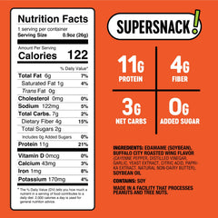 The Only Bean Buffalo Edamame Snacks crunch close-up highlights crisp texture and spice.