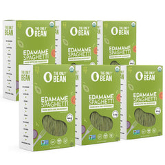 The Only Bean Edamame Pasta packaging shows gluten-free, keto-friendly noodles.