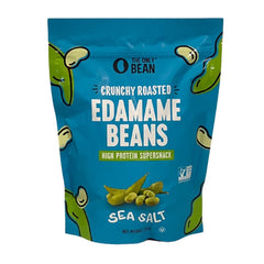 The Only Bean Edamame Snack Crunchy Sea Salt close-up showcases a savory, plant-based treat.