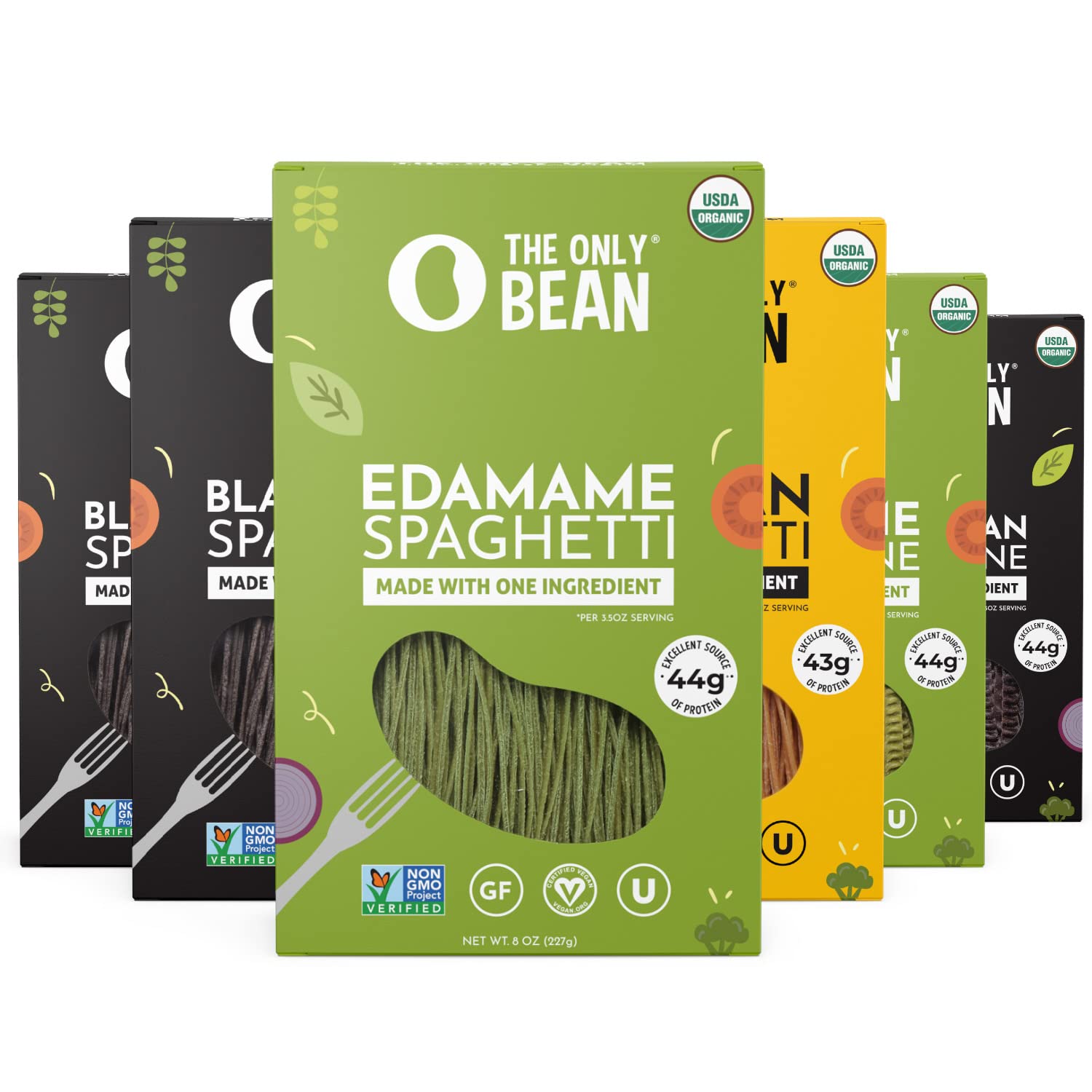 The Only Bean edamame spaghetti pack shown, high-protein plant-based pasta for busy weeknights