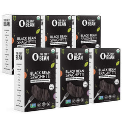 The Only Bean organic black bean spaghetti pack shows a protein-forward plant-based pasta.