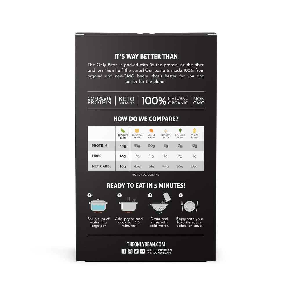The Only Bean raw noodles close-up, low carb options for mindful meals.
