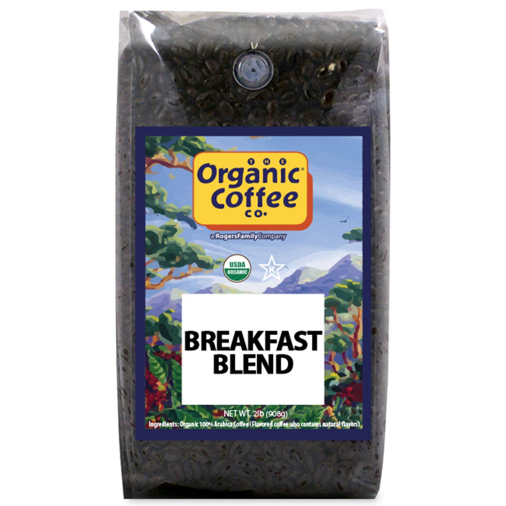THE ORGANIC COFFEE CO. Breakfast Blend whole beans for a balanced morning aroma.