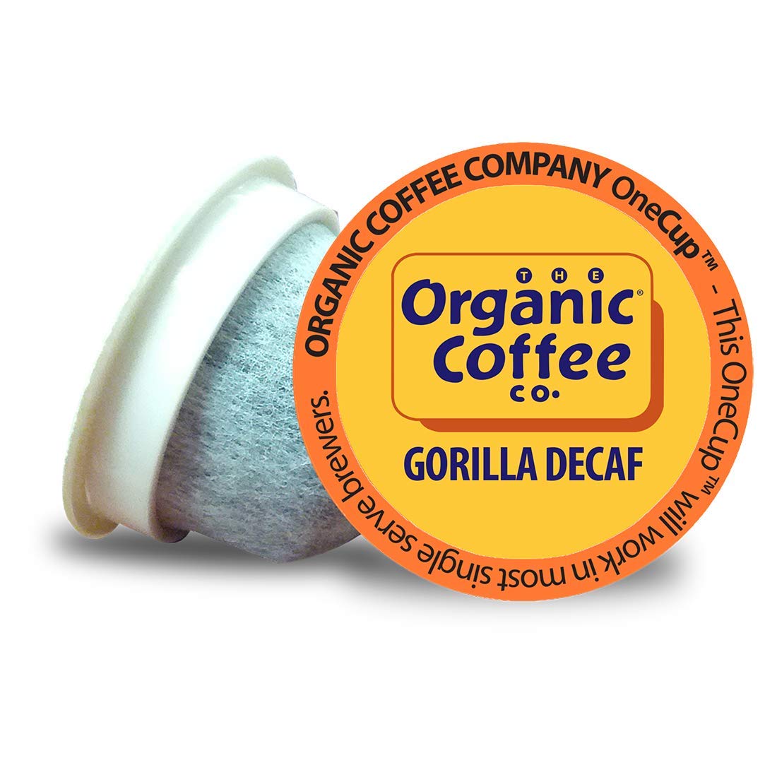The Organic Coffee Co. Gorilla Decaf pod for eco-friendly single-serve brewing.