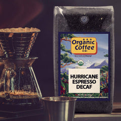 The Organic Coffee Co Hurricane Espresso decaf roast aroma invites morning rituals.
