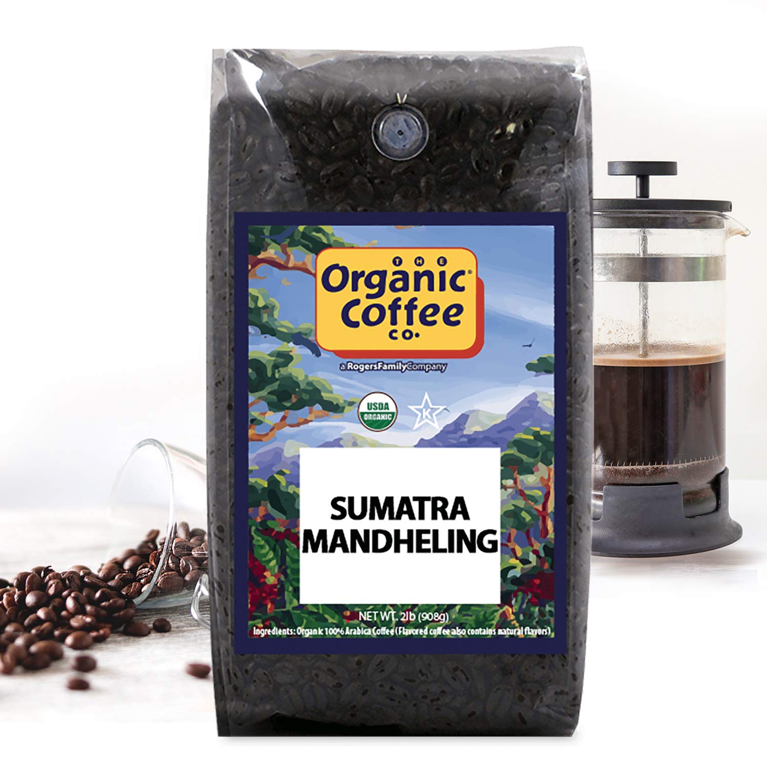 The Organic Coffee Co. Sumatra Mandheling whole bean suited for drip, espresso, and French press.