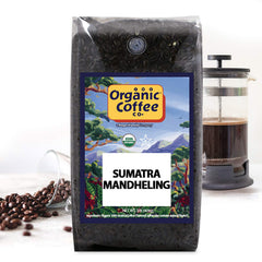 The Organic Coffee Co. Sumatra Mandheling whole bean suited for drip, espresso, and French press.