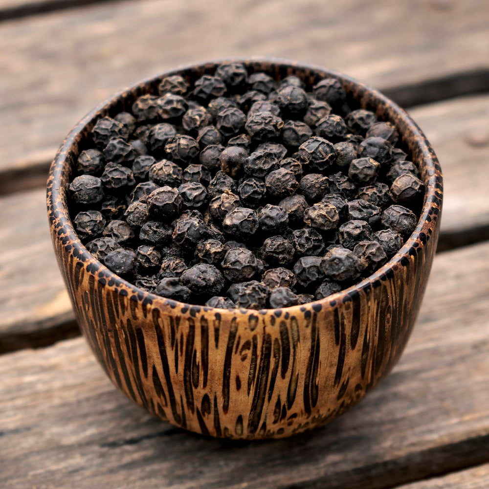 The Organic Pantry black Tellicherry peppercorns bottle for grinder with aroma