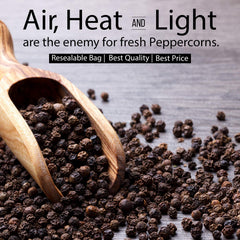 The Organic Pantry steam sterilized peppercorns in pack preserve freshness