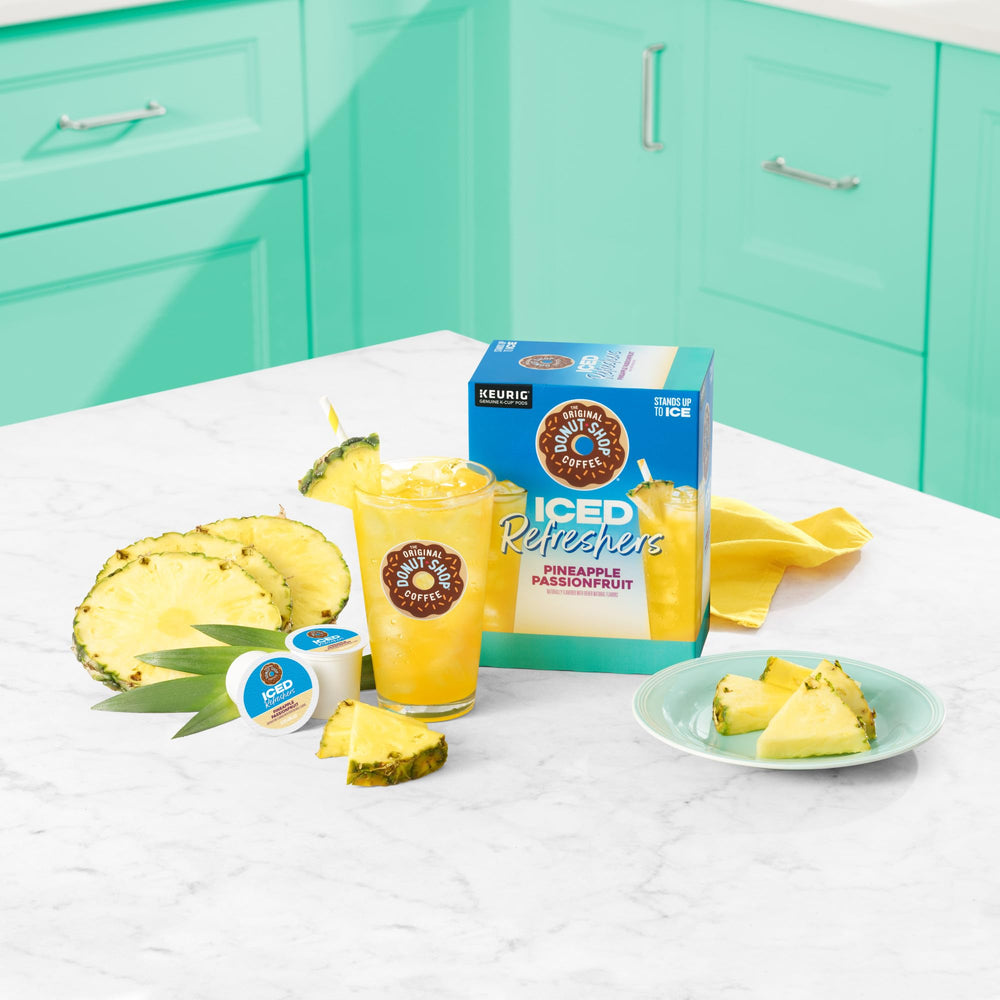 The Original Donut Shop Pineapple Passionfruit Iced Refreshers pair with coconut milk for a creamier finish.