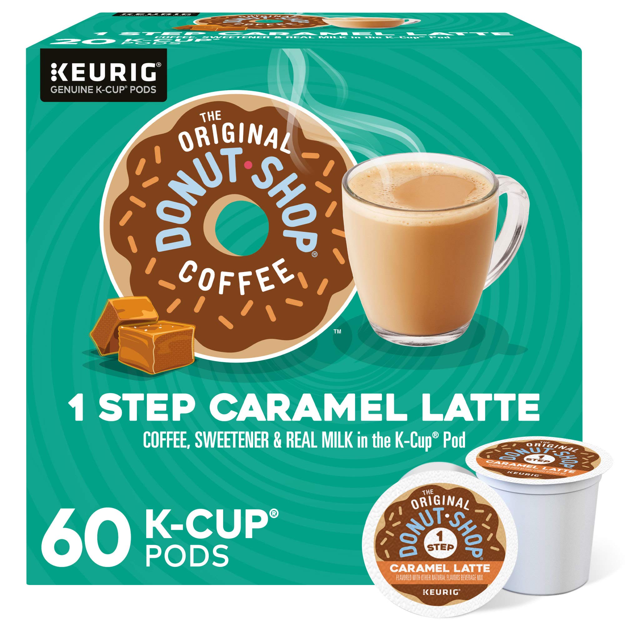The Original Donut Shop Caramel Latte pour into cup for a creamy at-home latte