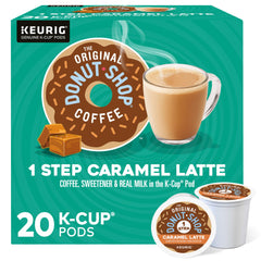 Creamy caramel latte brewed with The Original Donut Shop one-step latte pods.