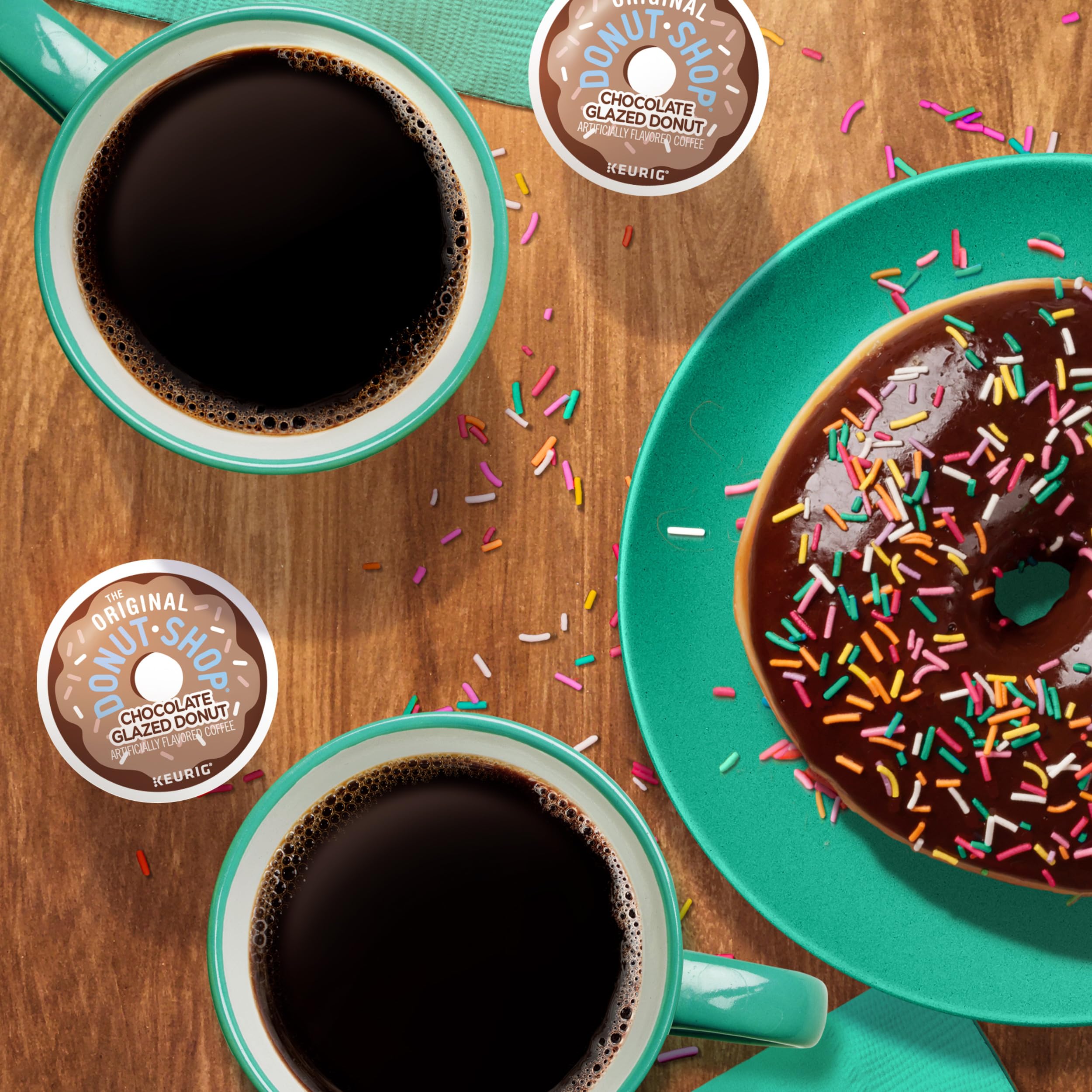 Shelf display of The Original Donut Shop coffee with donut-inspired taste.